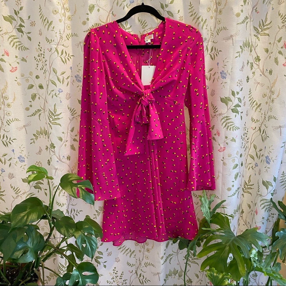 NWT dvf pink long sleeve mini dress with tie front